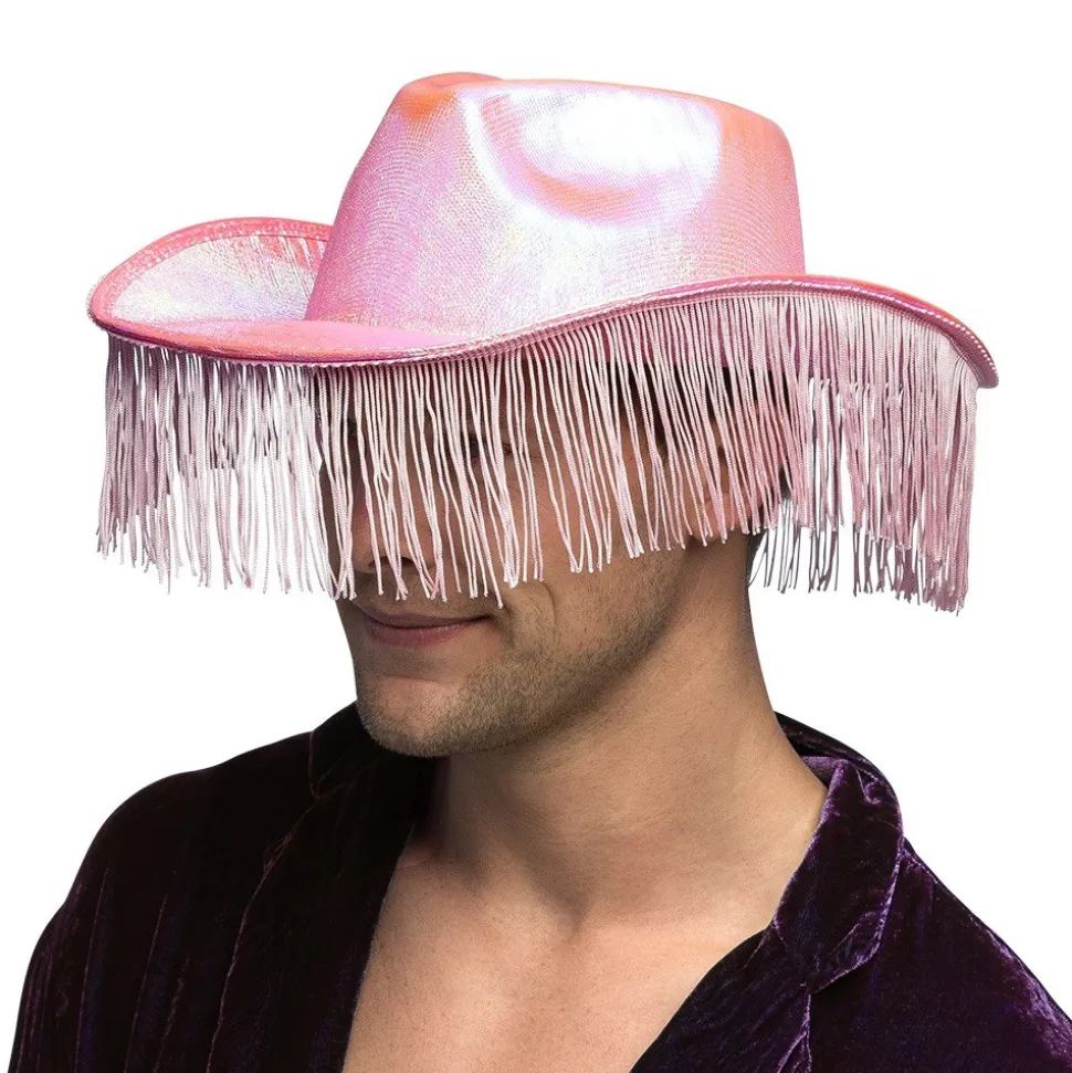 CHAPEAU COWGIRL FESTIF FRANGES ROSE ADULTE