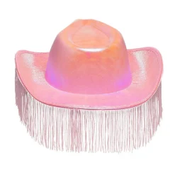 CHAPEAU COWGIRL FESTIF FRANGES ROSE ADULTE