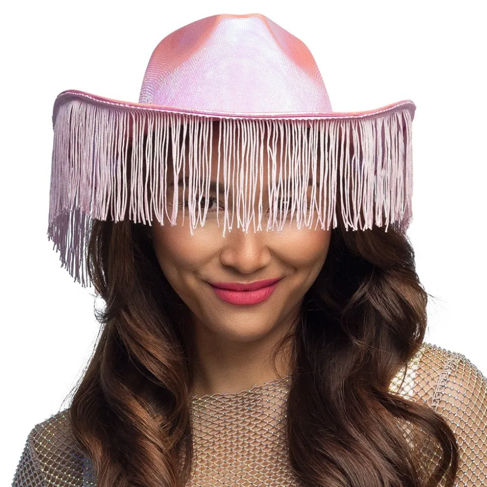 CHAPEAU COWGIRL FESTIF FRANGES ROSE ADULTE