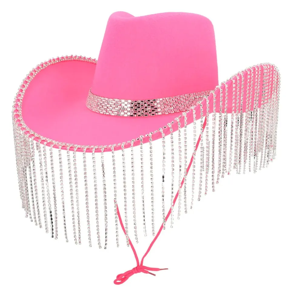 CHAPEAU COWGIRL ROSE FRANGES ADULTE