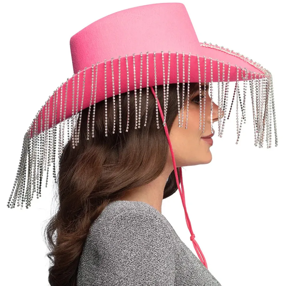 CHAPEAU COWGIRL ROSE FRANGES ADULTE