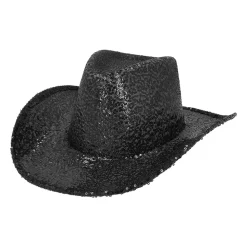 CHAPEAU DE COWBOY FESTIF RODÉO SEQUINS NOIR ADULTE