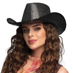 CHAPEAU DE COWBOY FESTIF RODÉO SEQUINS NOIR ADULTE