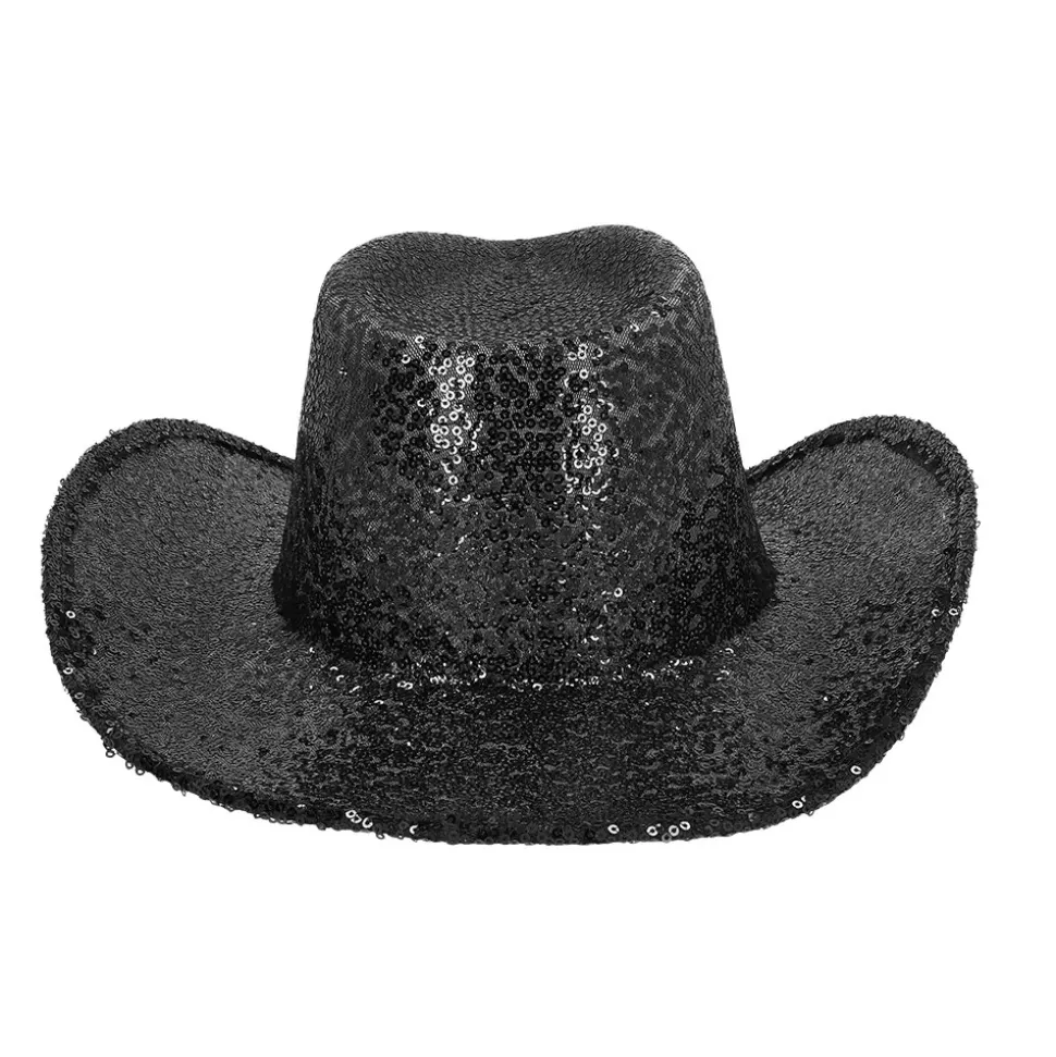 CHAPEAU DE COWBOY FESTIF RODÉO SEQUINS NOIR ADULTE