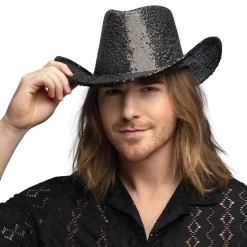 CHAPEAU DE COWBOY FESTIF RODÉO SEQUINS NOIR ADULTE