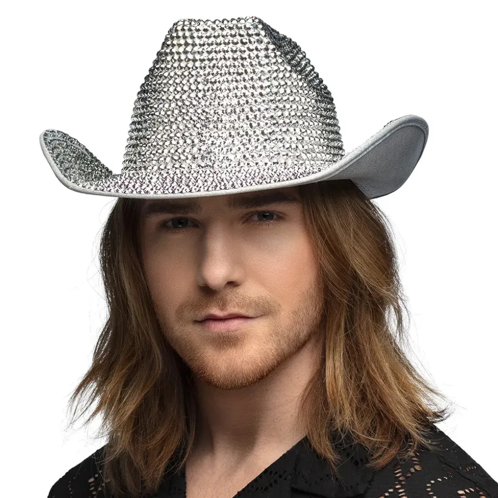 CHAPEAU DE COWBOY GLAMOUR ARGENT ADULTE