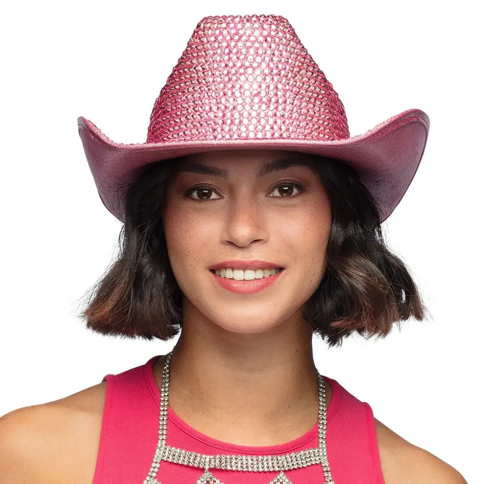 CHAPEAU DE COWBOY GLAMOUR ROSE VIF ADULTE