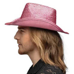 CHAPEAU DE COWBOY GLAMOUR ROSE VIF ADULTE
