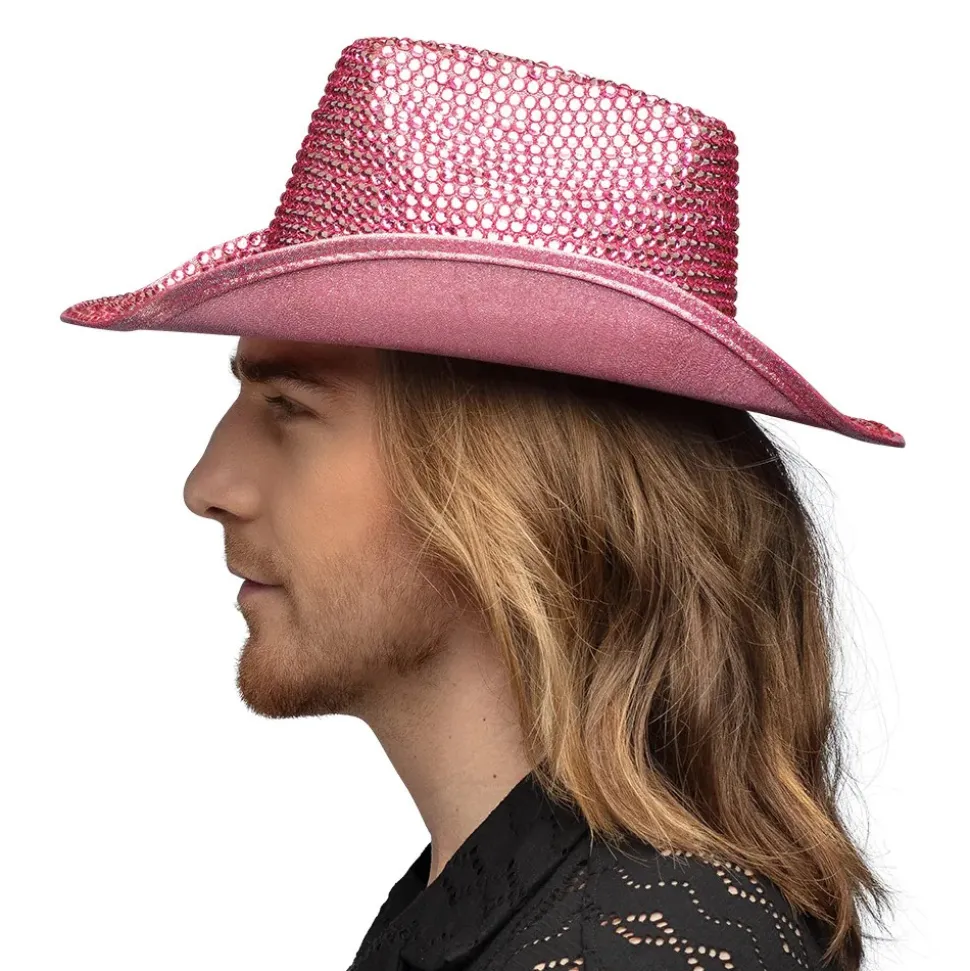 CHAPEAU DE COWBOY GLAMOUR ROSE VIF ADULTE