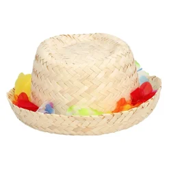 CHAPEAU DE PAILLE ARUBA COLLIER FLEURS ADULTE