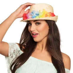 CHAPEAU DE PAILLE ARUBA COLLIER FLEURS ADULTE