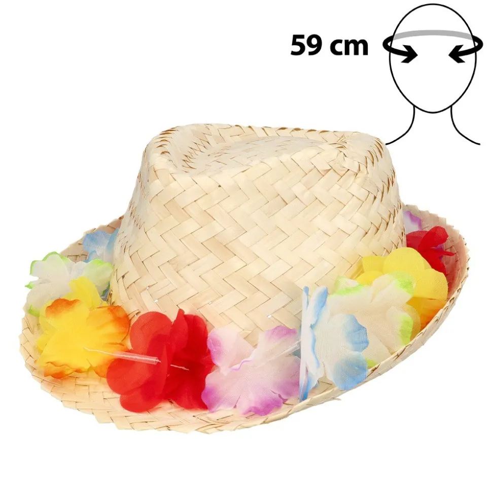 CHAPEAU DE PAILLE ARUBA COLLIER FLEURS ADULTE
