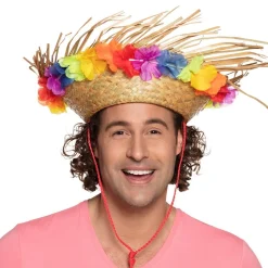 CHAPEAU DE PAILLE HAWAÏ AVEC FLEURS