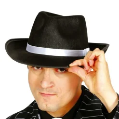 CHAPEAU FÉDORA NOIR ROI POP RUBAN BLANC ADULTE
