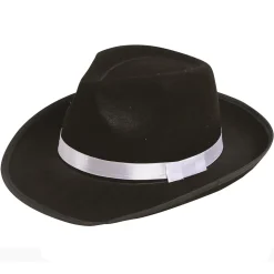 CHAPEAU FÉDORA NOIR ROI POP RUBAN BLANC ADULTE