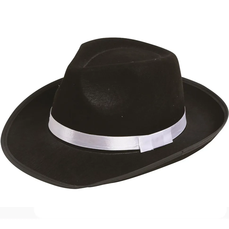 CHAPEAU FÉDORA NOIR ROI POP RUBAN BLANC ADULTE