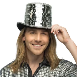 CHAPEAU HAUT-DE-FORME FACETTES DISCO ARGENT ADULTE