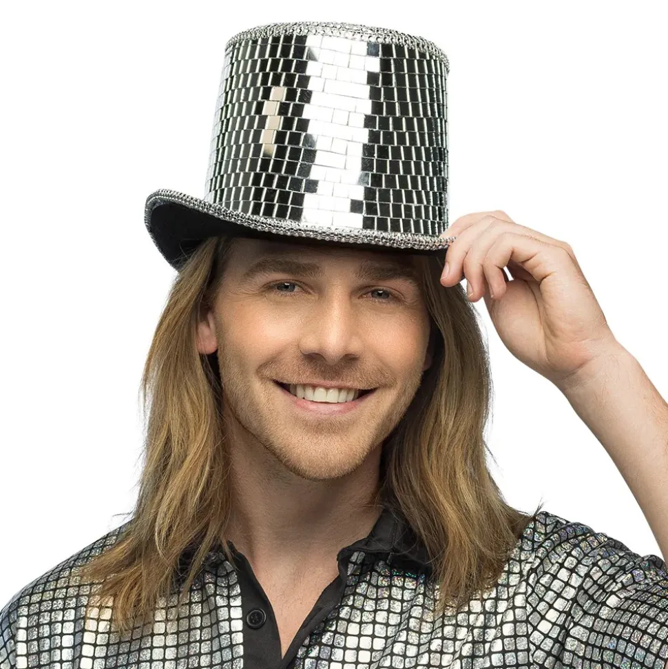 CHAPEAU HAUT-DE-FORME FACETTES DISCO ARGENT ADULTE