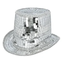 CHAPEAU HAUT-DE-FORME FACETTES DISCO ARGENT ADULTE