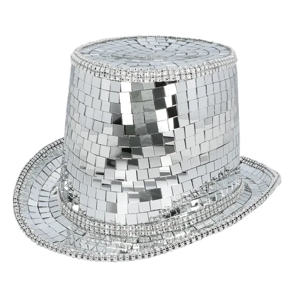 CHAPEAU HAUT-DE-FORME FACETTES DISCO ARGENT ADULTE