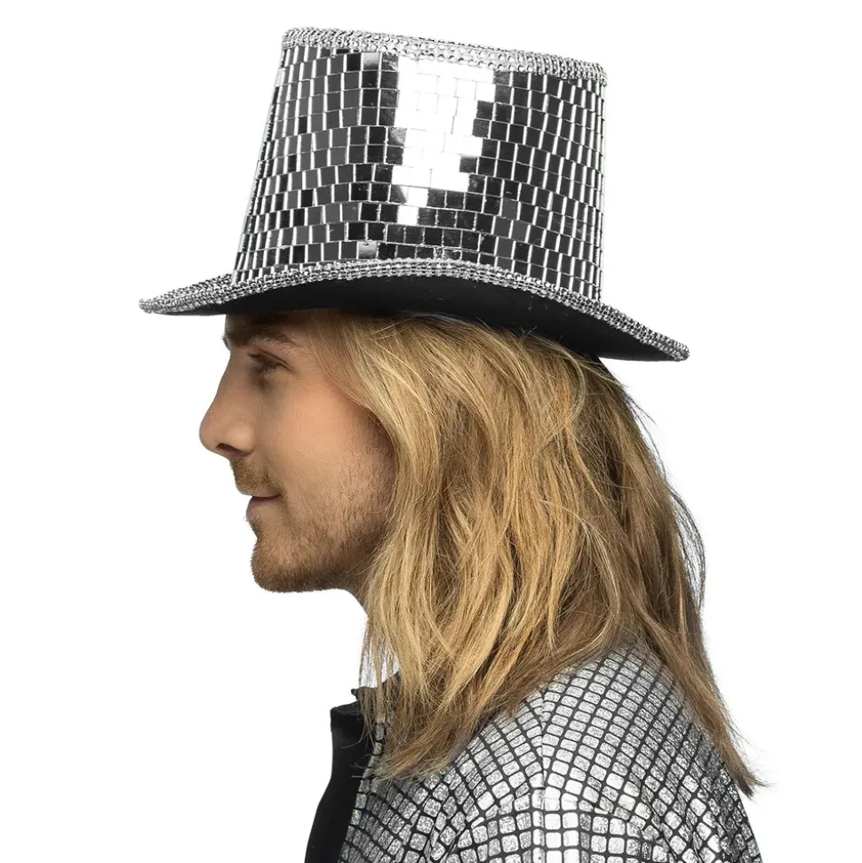 CHAPEAU HAUT-DE-FORME FACETTES DISCO ARGENT ADULTE