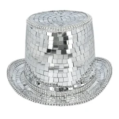 CHAPEAU HAUT-DE-FORME FACETTES DISCO ARGENT ADULTE