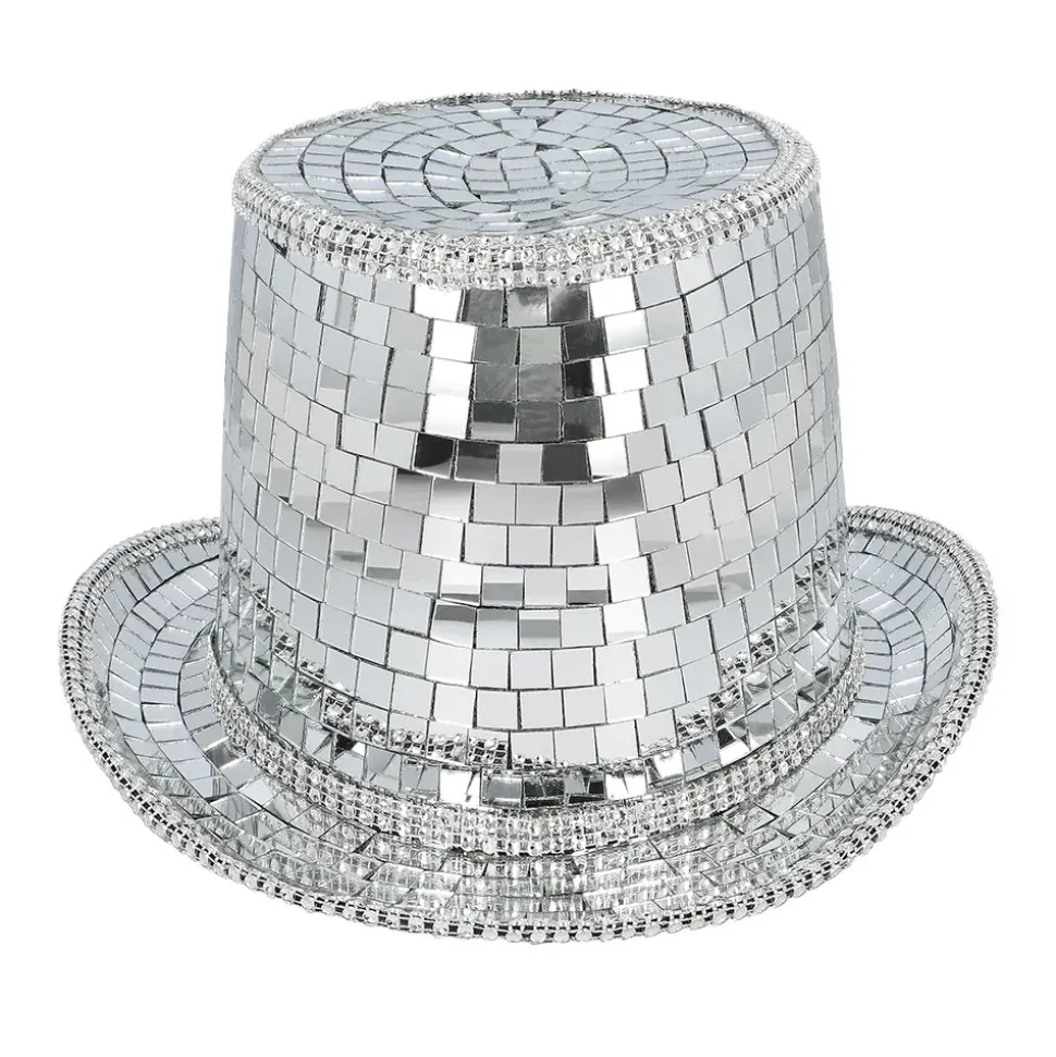 CHAPEAU HAUT-DE-FORME FACETTES DISCO ARGENT ADULTE