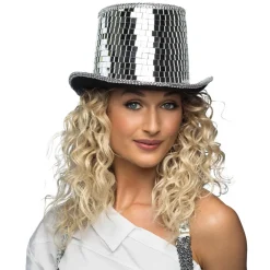 CHAPEAU HAUT-DE-FORME FACETTES DISCO ARGENT ADULTE