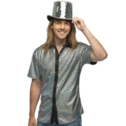 CHAPEAU HAUT-DE-FORME FACETTES DISCO ARGENT ADULTE