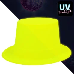 CHAPEAU HAUT-DE-FORME PVC JAUNE FLUO UV ADULTE
