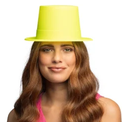 CHAPEAU HAUT-DE-FORME PVC JAUNE FLUO UV ADULTE
