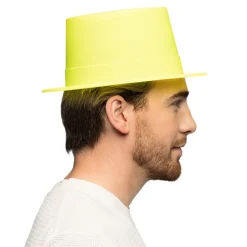 CHAPEAU HAUT-DE-FORME PVC JAUNE FLUO UV ADULTE