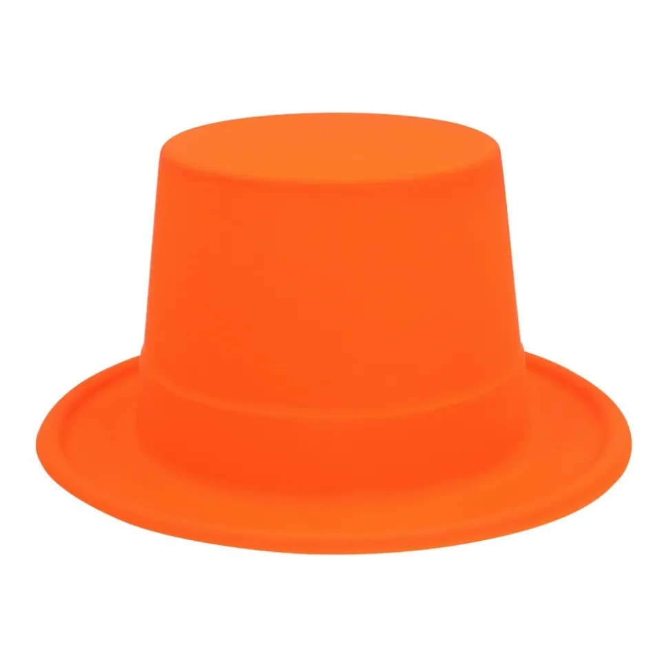 CHAPEAU HAUT-DE-FORME PVC ORANGE FLUO UV ADULTE