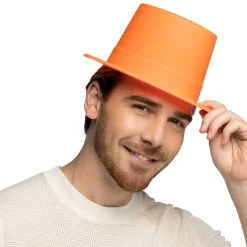 CHAPEAU HAUT-DE-FORME PVC ORANGE FLUO UV ADULTE