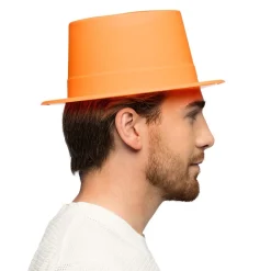 CHAPEAU HAUT-DE-FORME PVC ORANGE FLUO UV ADULTE