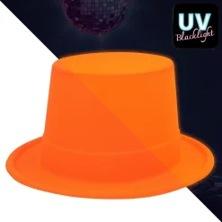 CHAPEAU HAUT-DE-FORME PVC ORANGE FLUO UV ADULTE