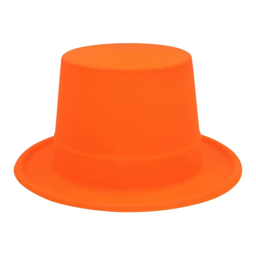 CHAPEAU HAUT-DE-FORME PVC ORANGE FLUO UV ADULTE