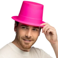 CHAPEAU HAUT-DE-FORME PVC ROSE FLUO UV ADULTE