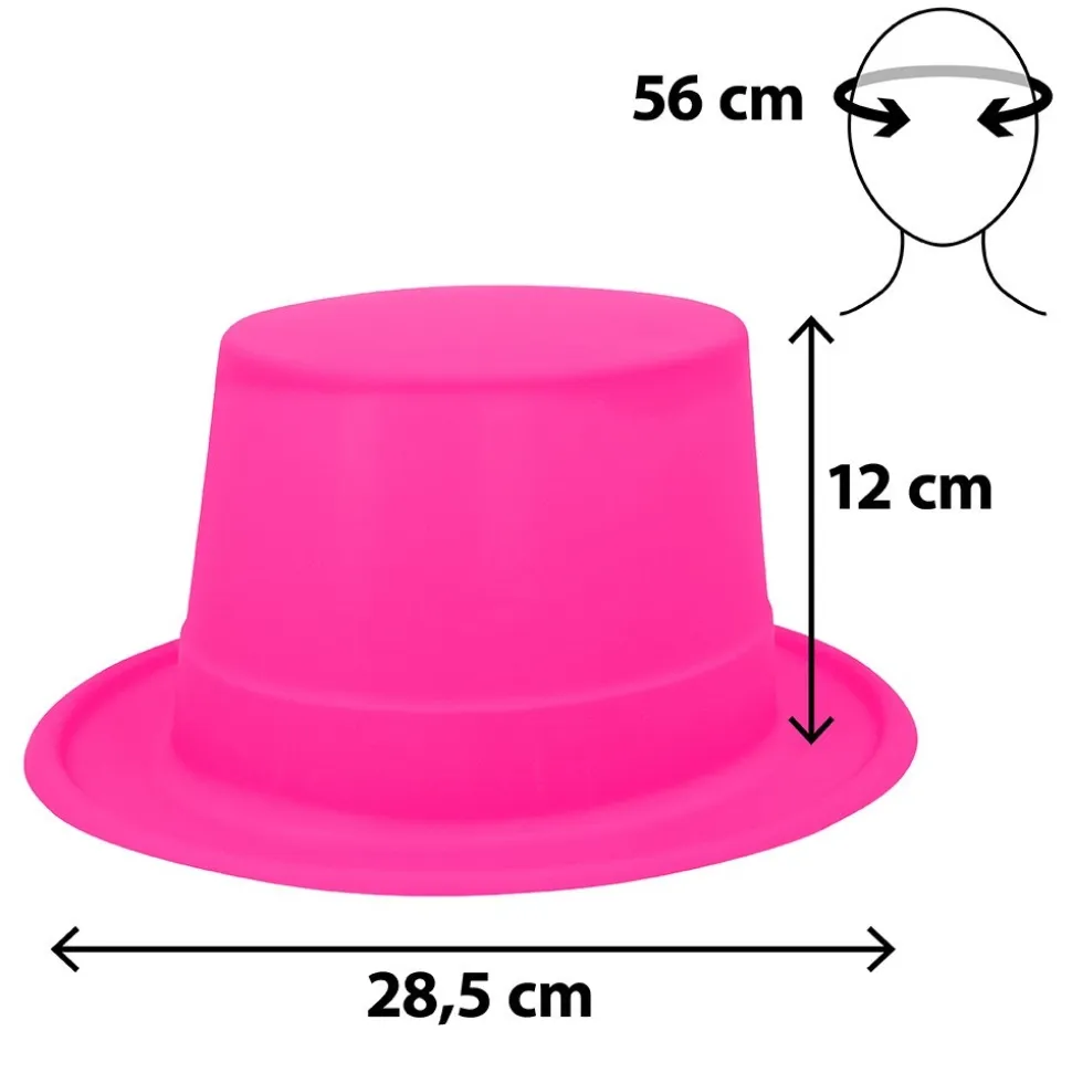 CHAPEAU HAUT-DE-FORME PVC ROSE FLUO UV ADULTE