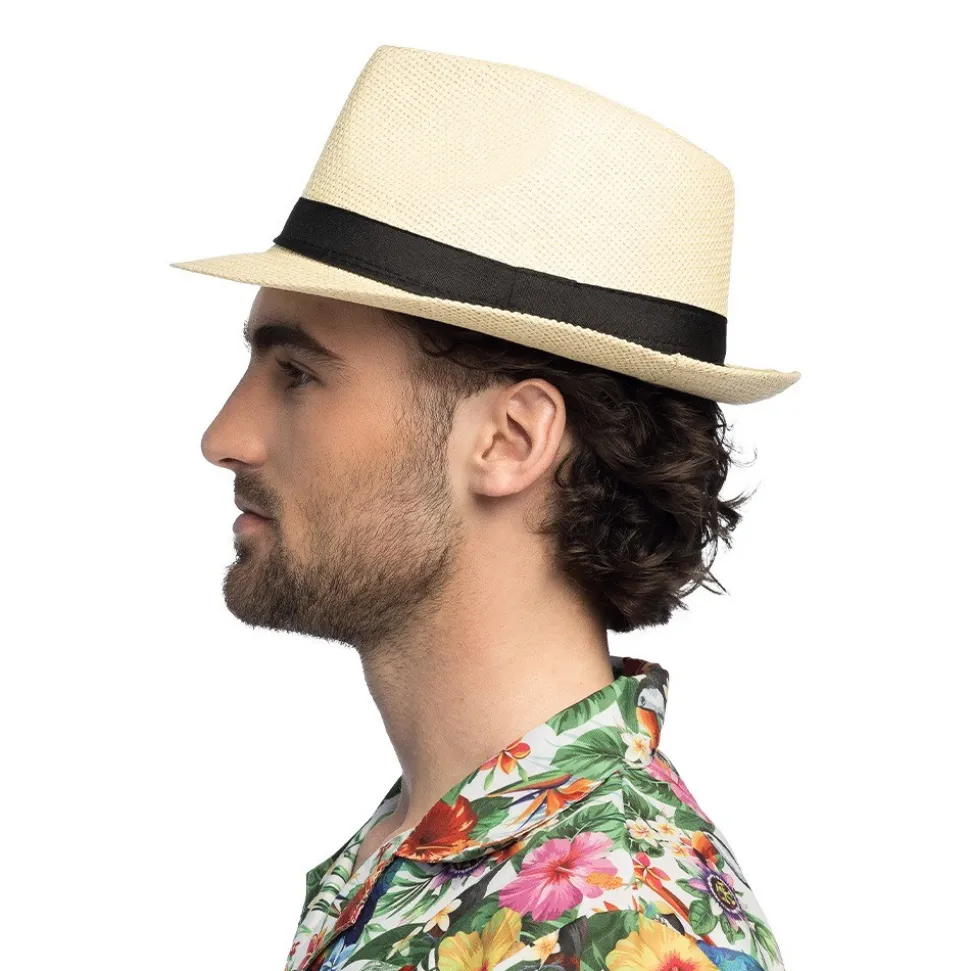 CHAPEAU PANAMA BEIGE BANDE NOIRE ADULTE