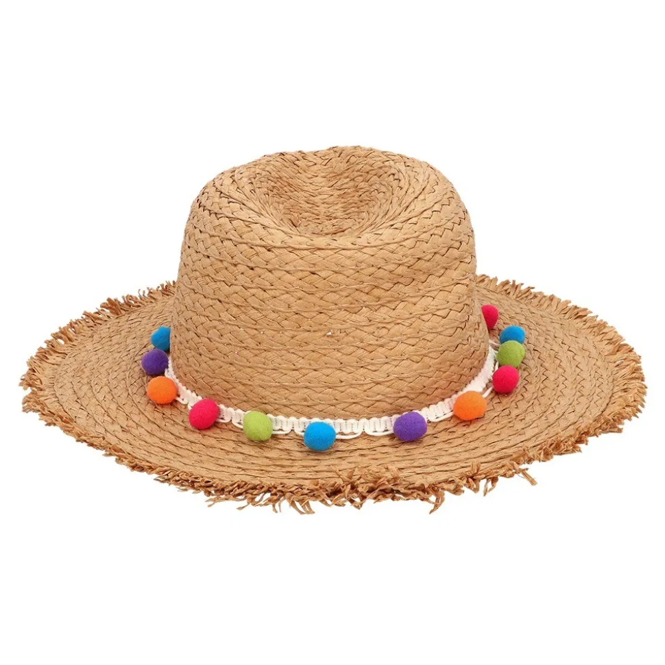 CHAPEAU PANAMA PAILLE BOHÈME PLAGE POMPONS ADULTE