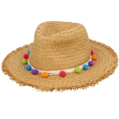 CHAPEAU PANAMA PAILLE BOHÈME PLAGE POMPONS ADULTE