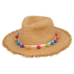 CHAPEAU PANAMA PAILLE BOHÈME PLAGE POMPONS ADULTE
