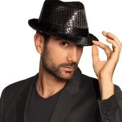 CHAPEAU POPSTAR SEQUINS NOIR ADULTE