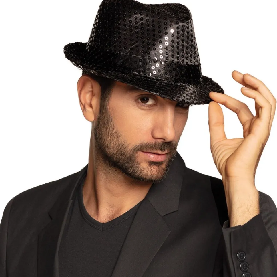 CHAPEAU POPSTAR SEQUINS NOIR ADULTE