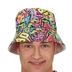 CHAPEAU SEAU BOB GRAFFITIS FLASHY ANNÉES 90 ADULTE