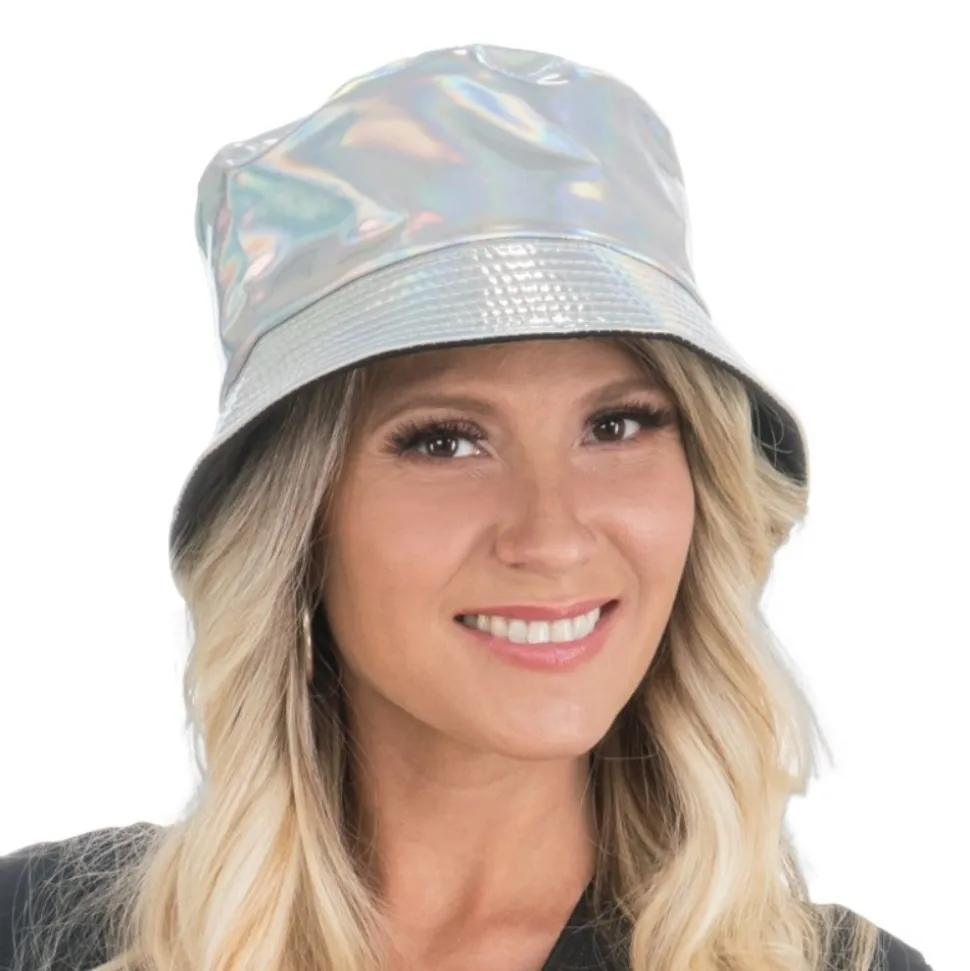 CHAPEAU SEAU BOB HIP-HOP IRISÉ ARGENT ADULTE