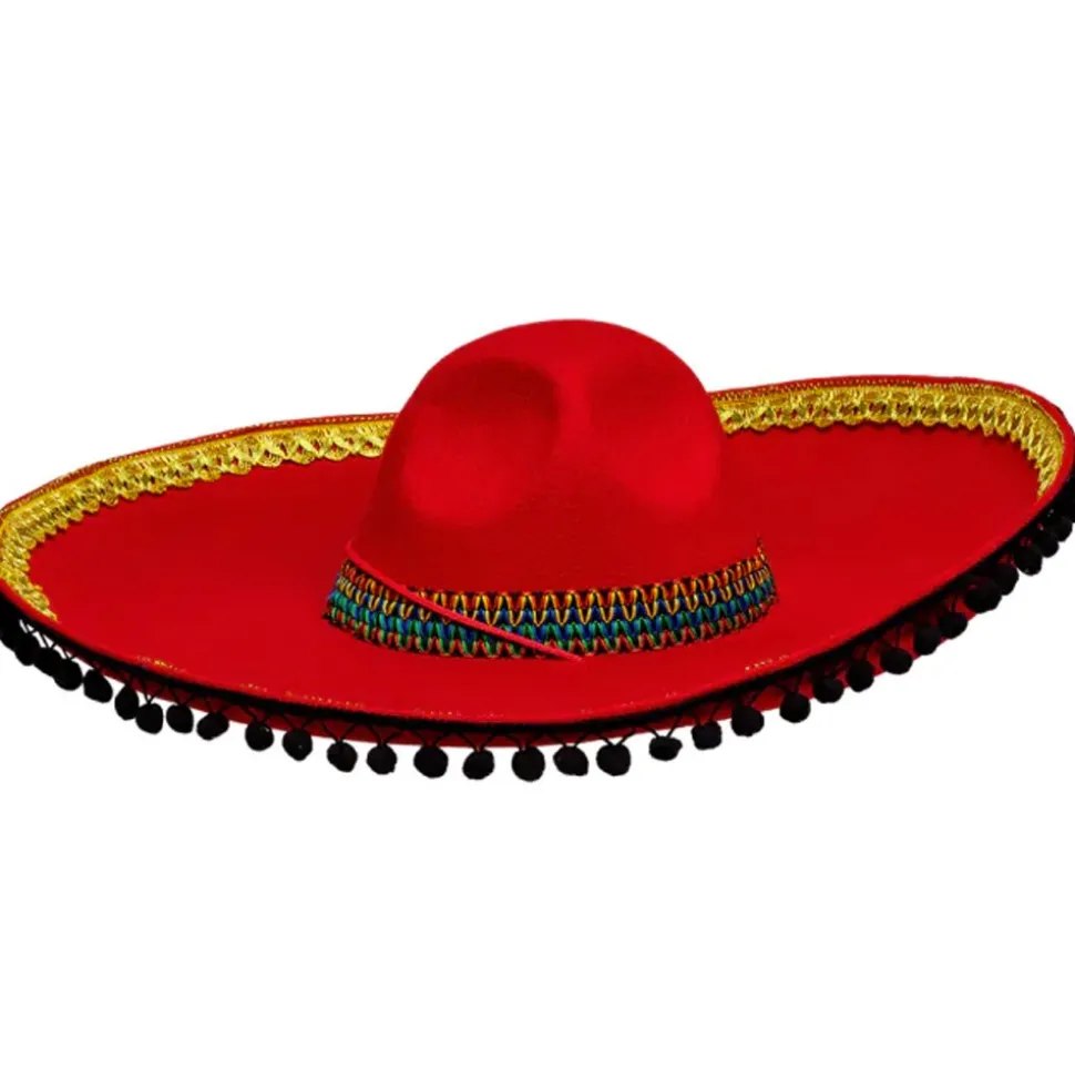 CHAPEAU SOMBRERO BRODERIE TRADITION 57CM ROUGE