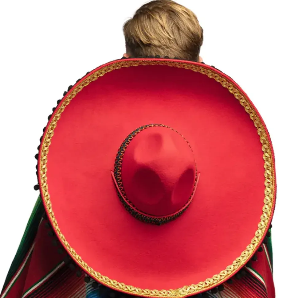 CHAPEAU SOMBRERO BRODERIE TRADITION 57CM ROUGE