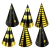 6 CHAPEAUX CÔNES DE FÊTE MOTIFS 16CM OR NOIR MÉTAL